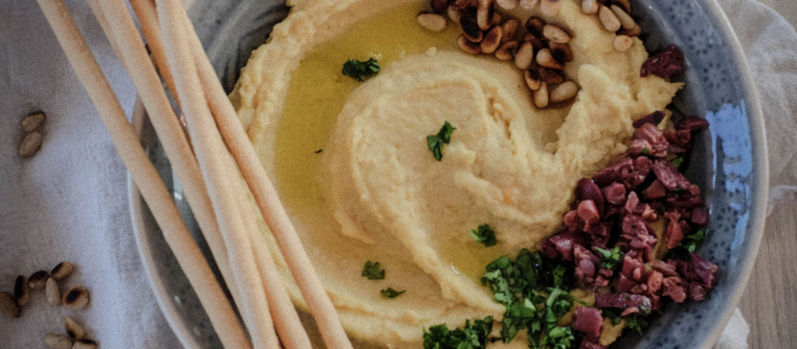 Rezept Hummus Pinienkerne Kichererbsen Oliven